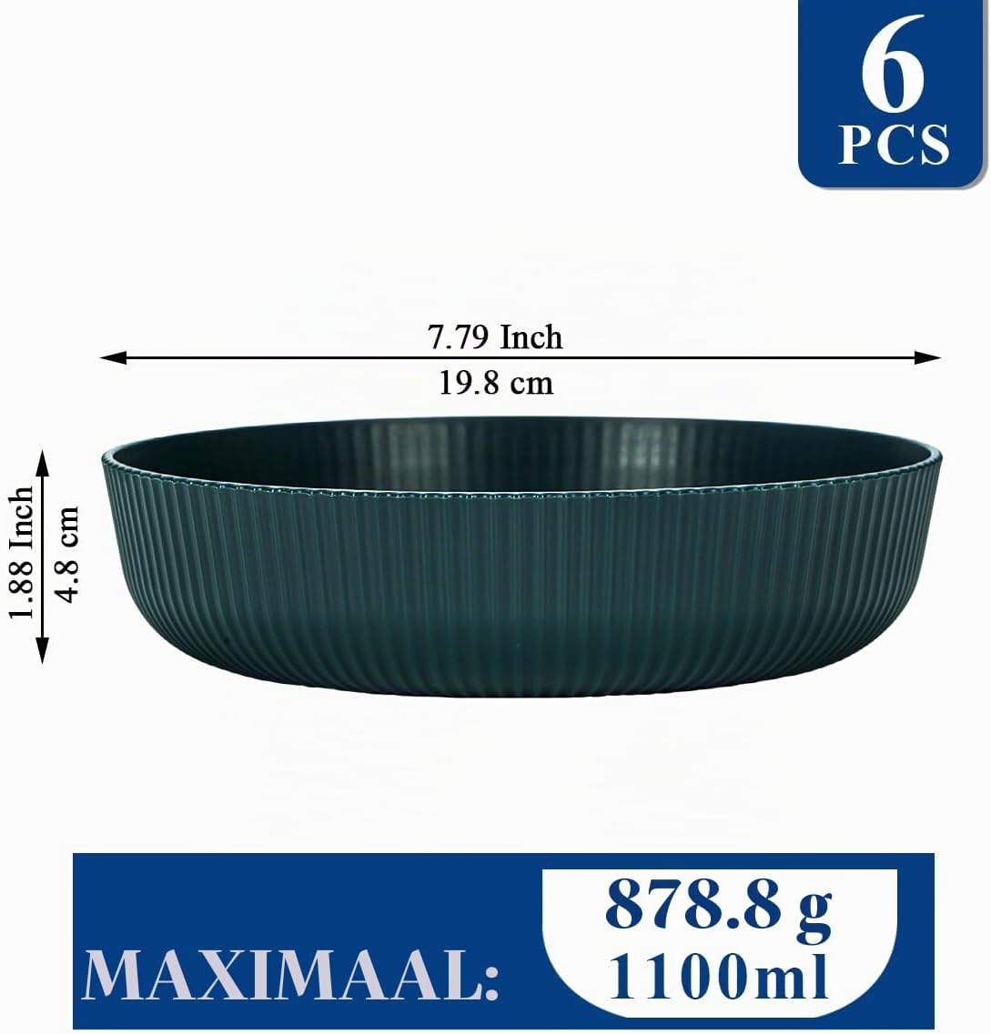 Detalle 2 de HOMQUEN pastakommen set van 6, 37 oz, groene kunststof kommen