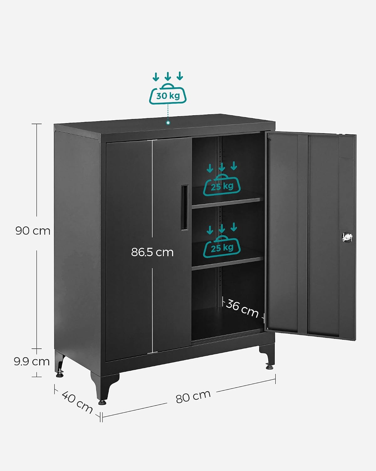 Detalle de SONGMICS OMC013B01 Steel Storage Cabinet, Black, with Lockable Doors