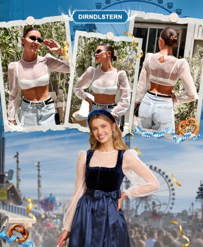 Detalle 2 de DIRNDLSTERN Bluse Damen Langarm – Transparente Trachtenbluse mit Punkten, Puffärmel, für Oktoberfest