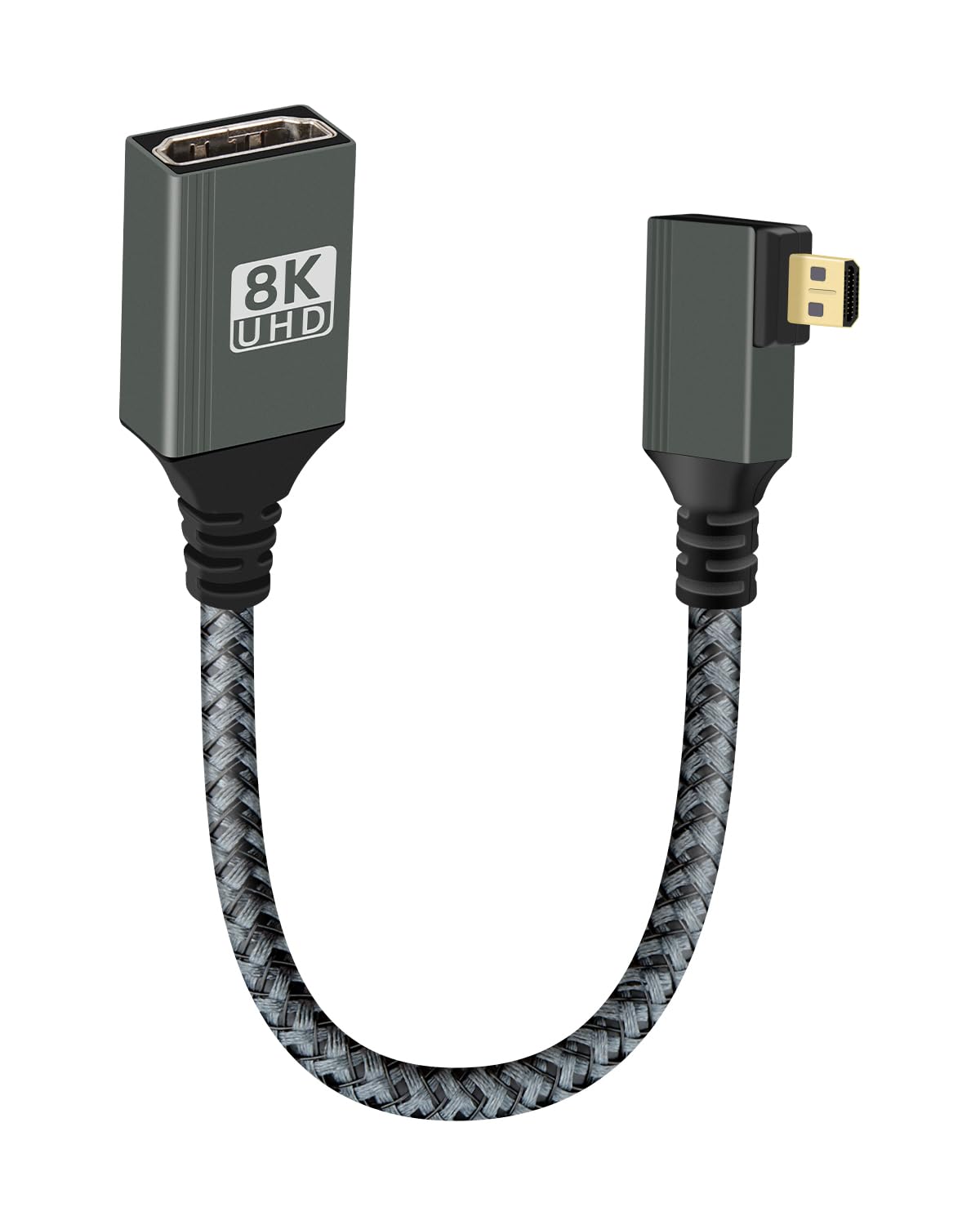 Detalle de RIIEYOCA 8K HDTV 2.1 Right-Angled Micro HDTV Male to Female Adapter Cable (15cm)