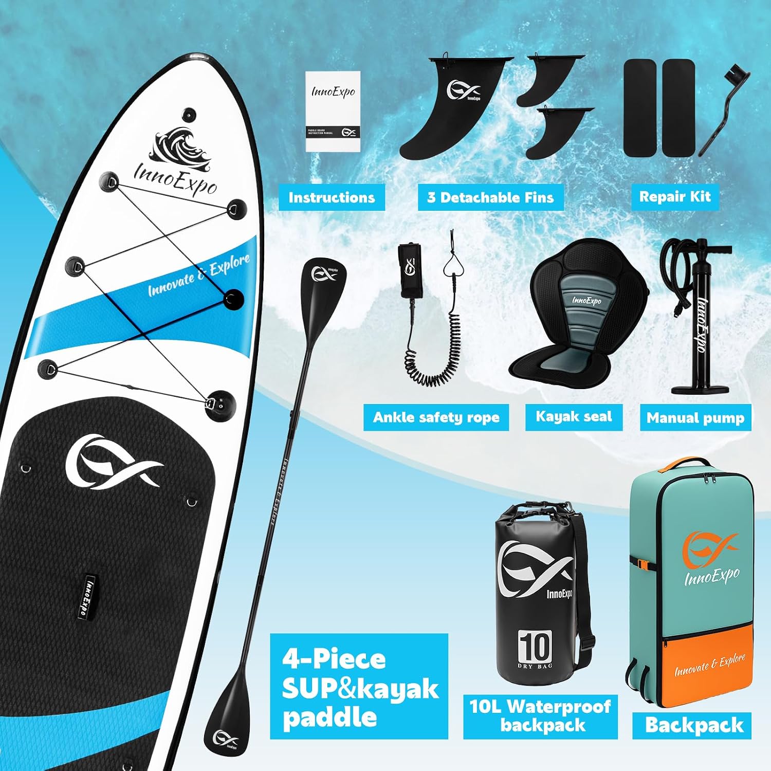 Thumbnail 6 de InnoExpo Inflatable Stand Up Paddle Board with Premium Accessories