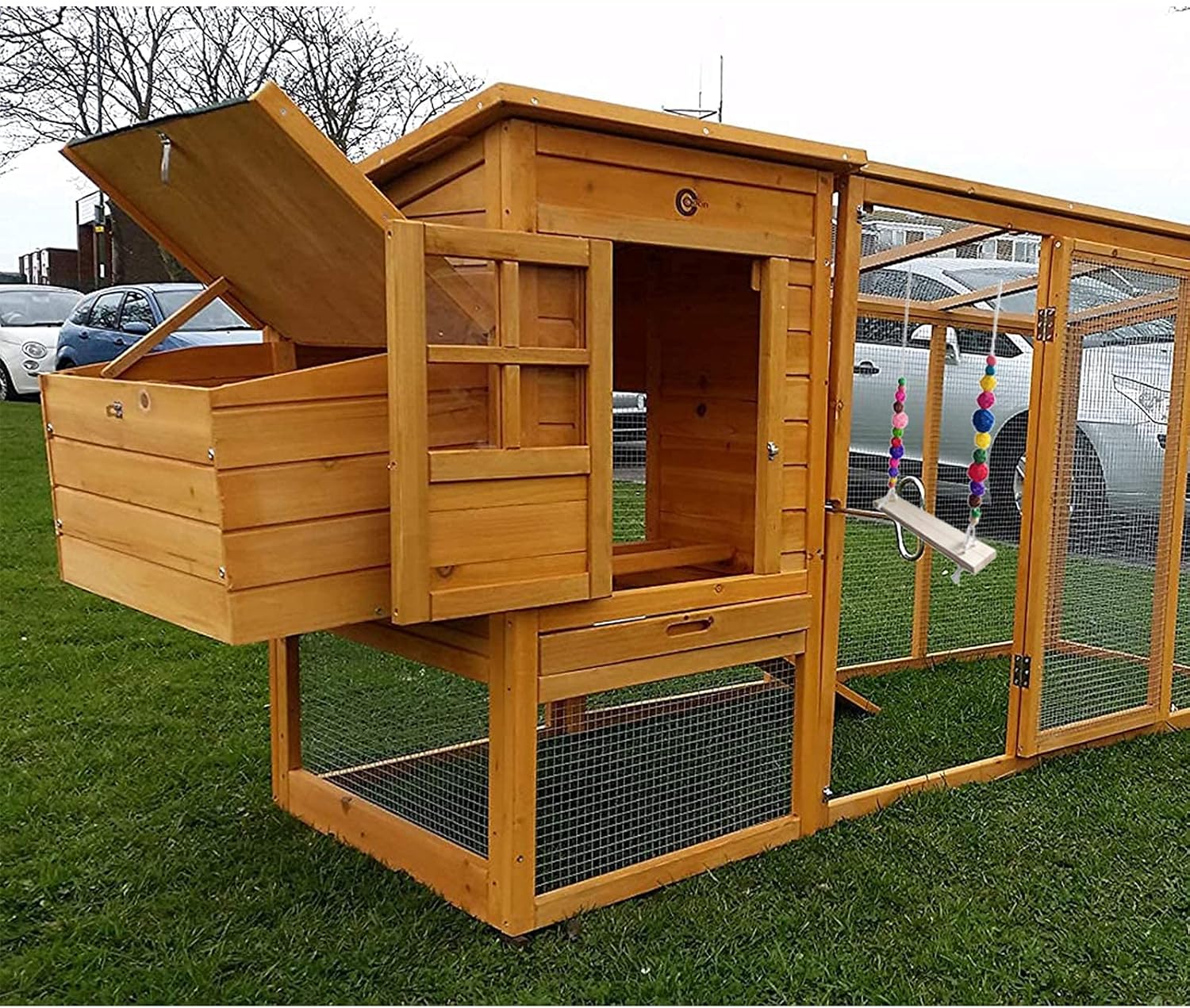 Detalle 2 de Vogelschaukeln Hühnerschaukel aus natürlichem Holz – Sitzstangen-Spielzeug für Hühner, Papageien & große Vögel