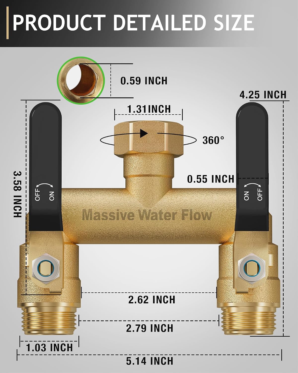 Thumbnail 6 de HugWaFlw 2-Way Distributor: Solid Brass Garden Water Splitter for Two Devices