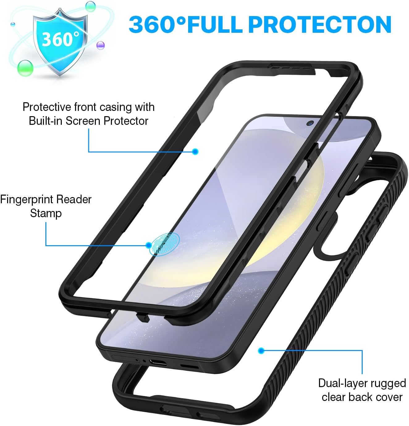 Thumbnail 1 de CENHUFO Built-in Screen Protector Case for Samsung Galaxy S24 5G – 360° Rugged Clear Cover