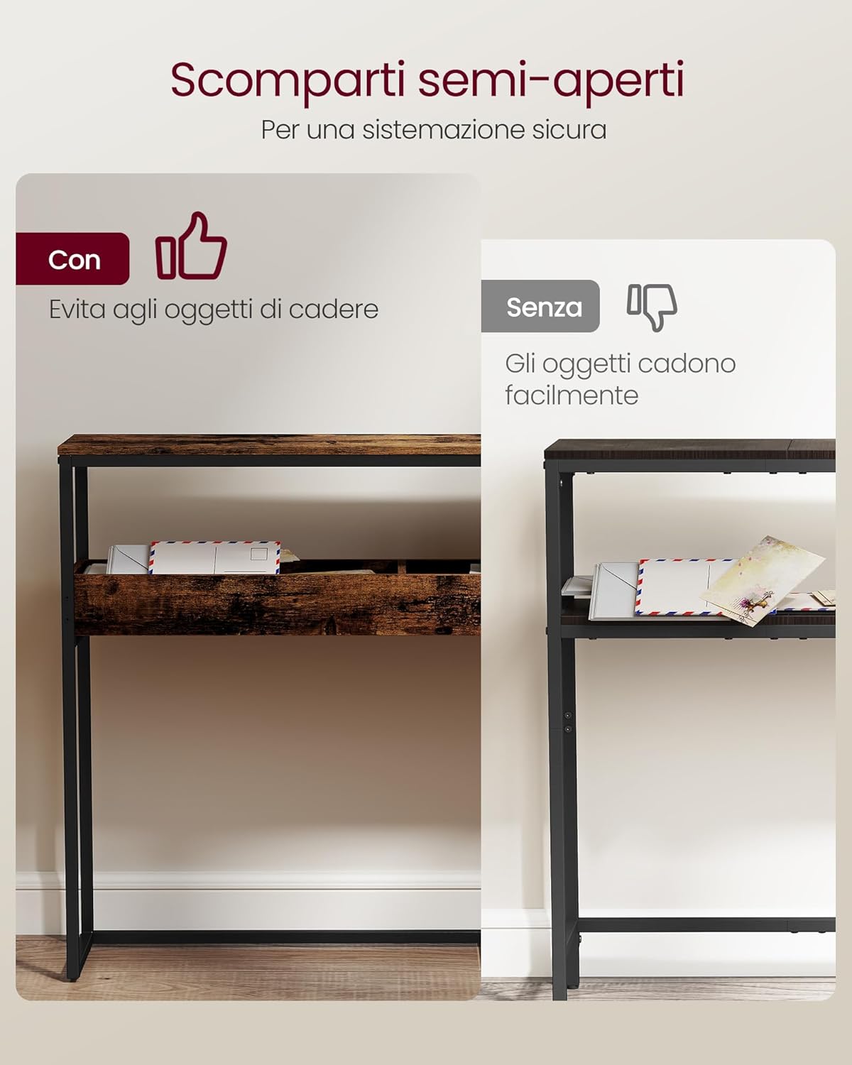 Detalle 2 de VASAGLE LNT091K01 tavolo console 24x100x80 cm