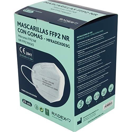 Detalle de Grafoplas I Pack de 25 Mascarillas FFP2 Blancas de Radex – Protección Premium y Comodidad