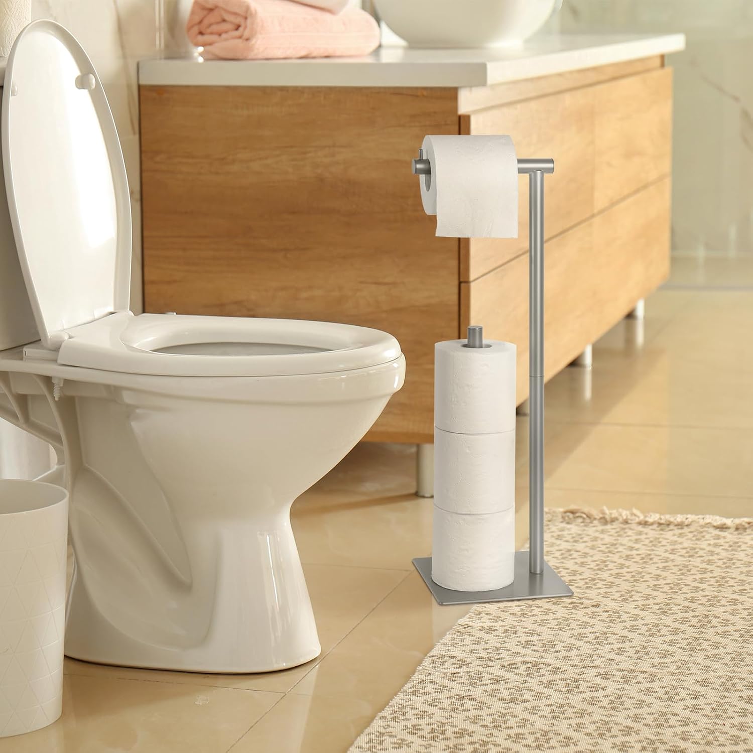 Thumbnail 2 de OYEAL Freestanding Toilet Paper Holder, Silver Metal, 4-Roll Storage