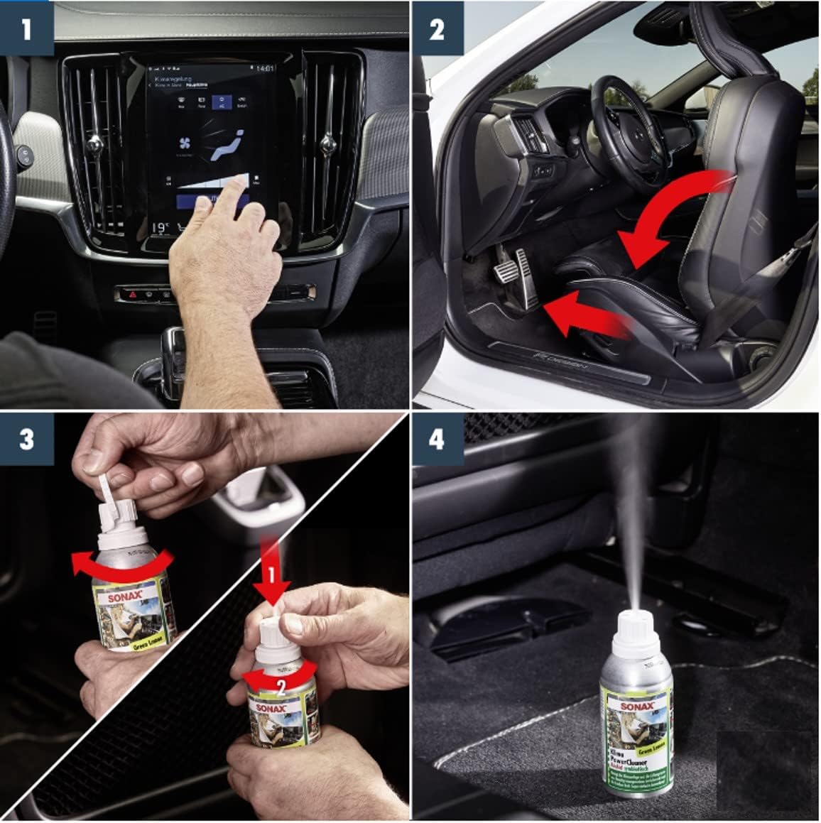 Detalle de SONAX KlimaPowerCleaner AirAid Klimaanlagenreiniger Green Lemon (100 ml) – langanhaltende Luft hygiene im Auto