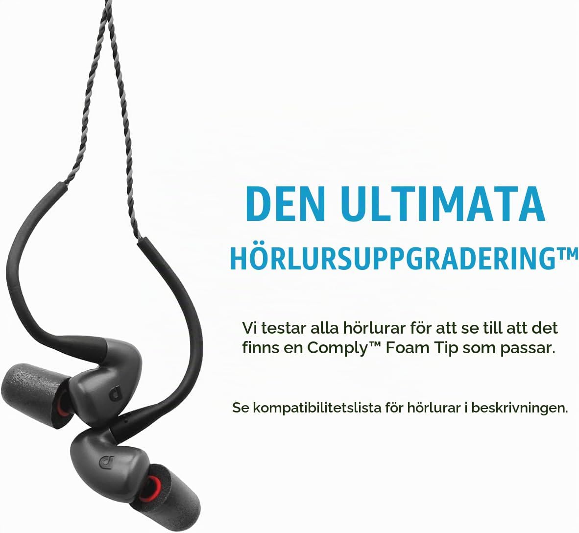 Detalle de COMPLY P-serien örontoppar i minnesskum, svart, S/M/L, 3 par