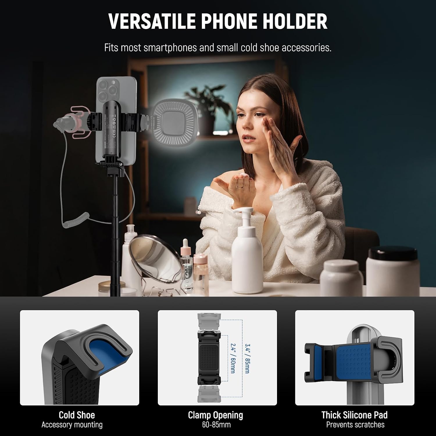 Detalle de NEEWER Perche à Selfie 3 en 1 avec Déclencheur Bluetooth Amovible – Mini Trépied léger pour iPhone