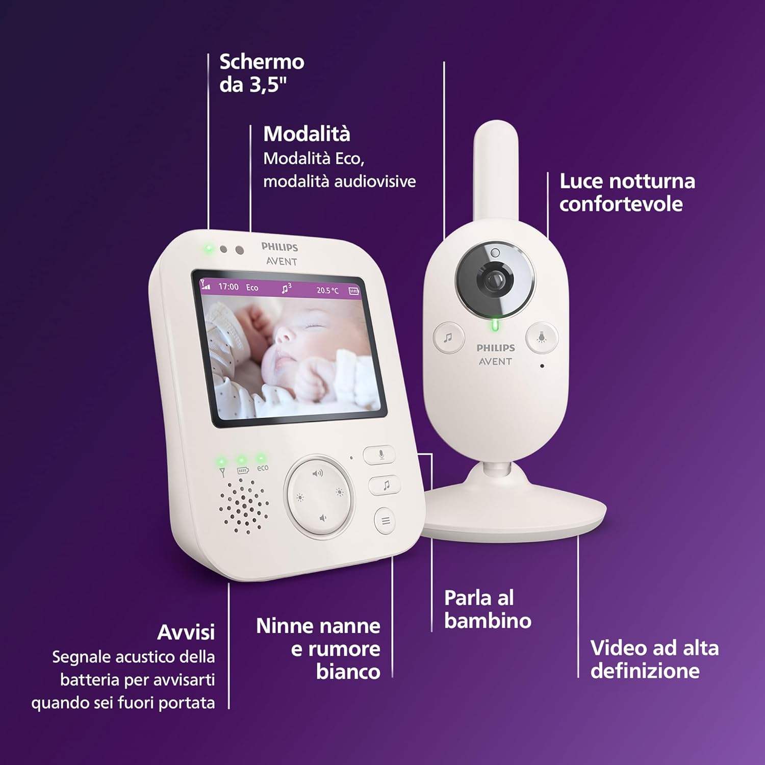 Thumbnail 6 de Philips Avent Premium Video Baby Monitor SCD891/26: monitoraggio video affidabile, audio bidirezionale e comfort d’uso