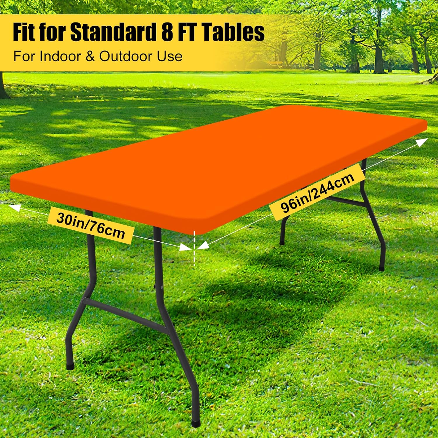 Thumbnail 6 de Smiry Rectangle Picnic Table Cloth: Waterproof Elastic Fitted Cover for 8-Foot Tables (Orange, 30" x 96")