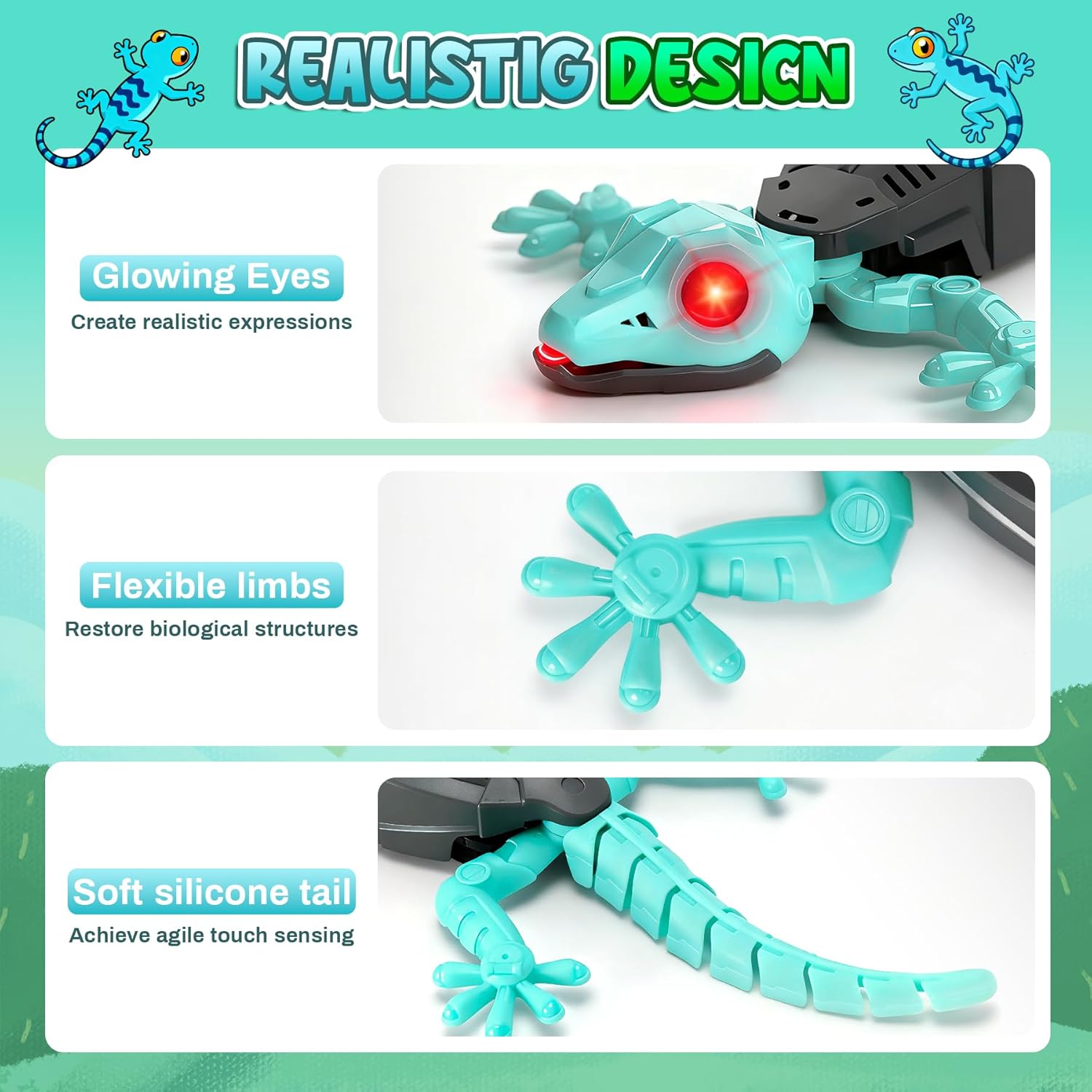 Thumbnail 6 de Hamino Wandkletterer Gecko – Fernsteuerter Gecko, 360° Drehung, LED-Augen, Nachtspielzeug (blau)