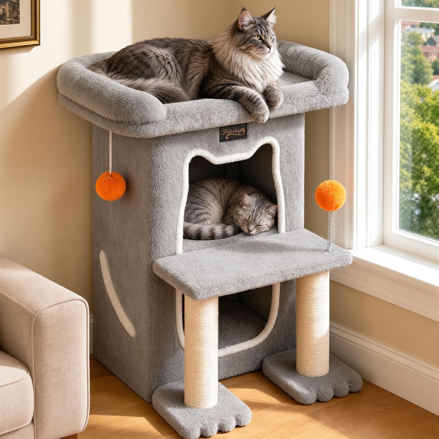 Detalle de Feliskyn 29-Inch Cat Tree with Two Condos, Sisal Scratching Posts and Perch