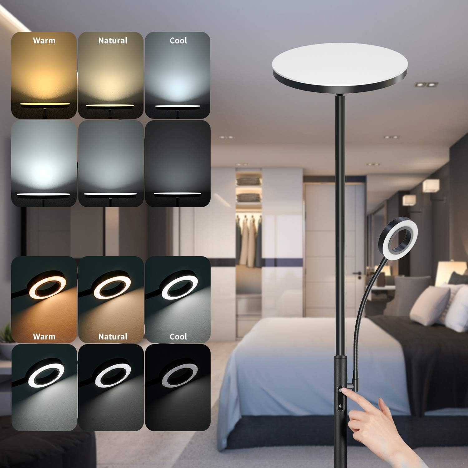 Thumbnail 2 de Modlicht 35W LED-Stehlampe dimmbar schwarz mit Leselampe, Fernbedienung & Touch, 4200 lm, 3000–6000 K