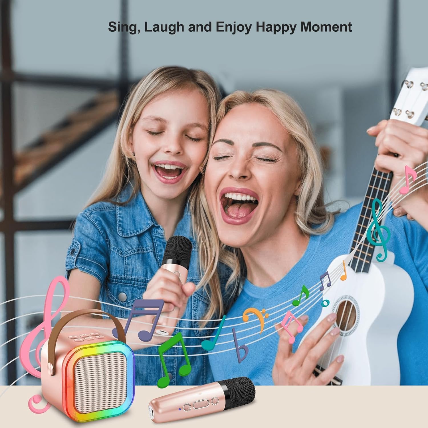Detalle de Machine de karaoké portable Bluetooth avec 2 micros sans fil et effets vocaux LED pour enfants