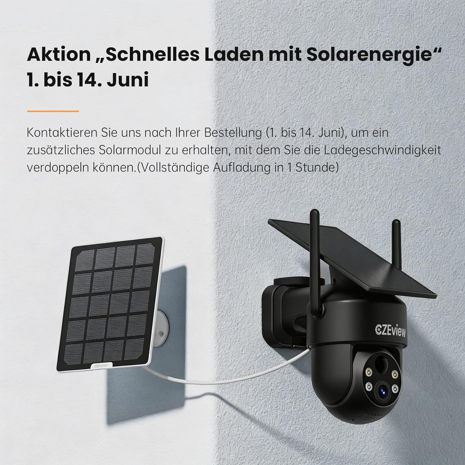 Detalle de CZEview 2K 3MP Überwachungskamera Außen Solar - kabellos, 360° PTZ, Farb- und Nachtaufnahme