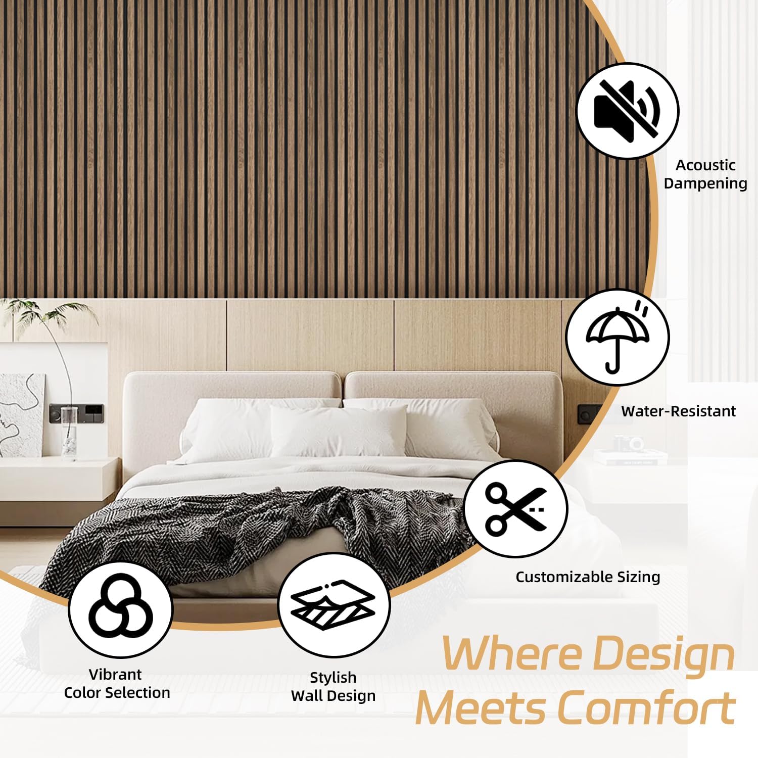 Thumbnail 5 de RITOLLO XYB-Walnut Wood Slat Acoustic Wall Panels, 2-Piece Natural Walnut