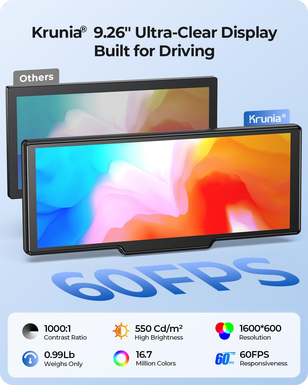 Detalle de 9.26-inch Wireless Portable CarPlay Screen with Dual Dash Cam (4K Front + HD Rear) and OTA updates
