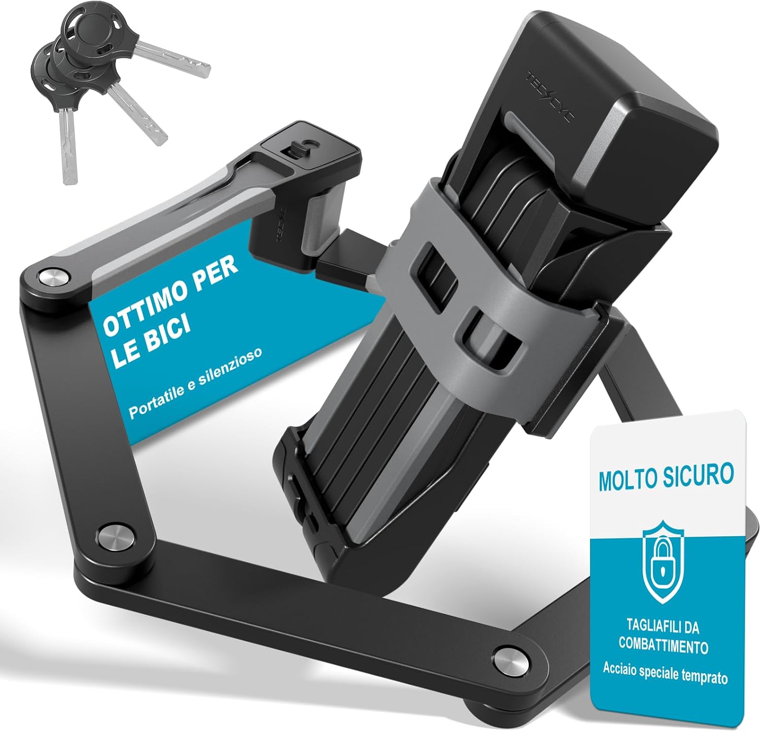 TECHCYC Lucchetto pieghevole 86 cm per bici