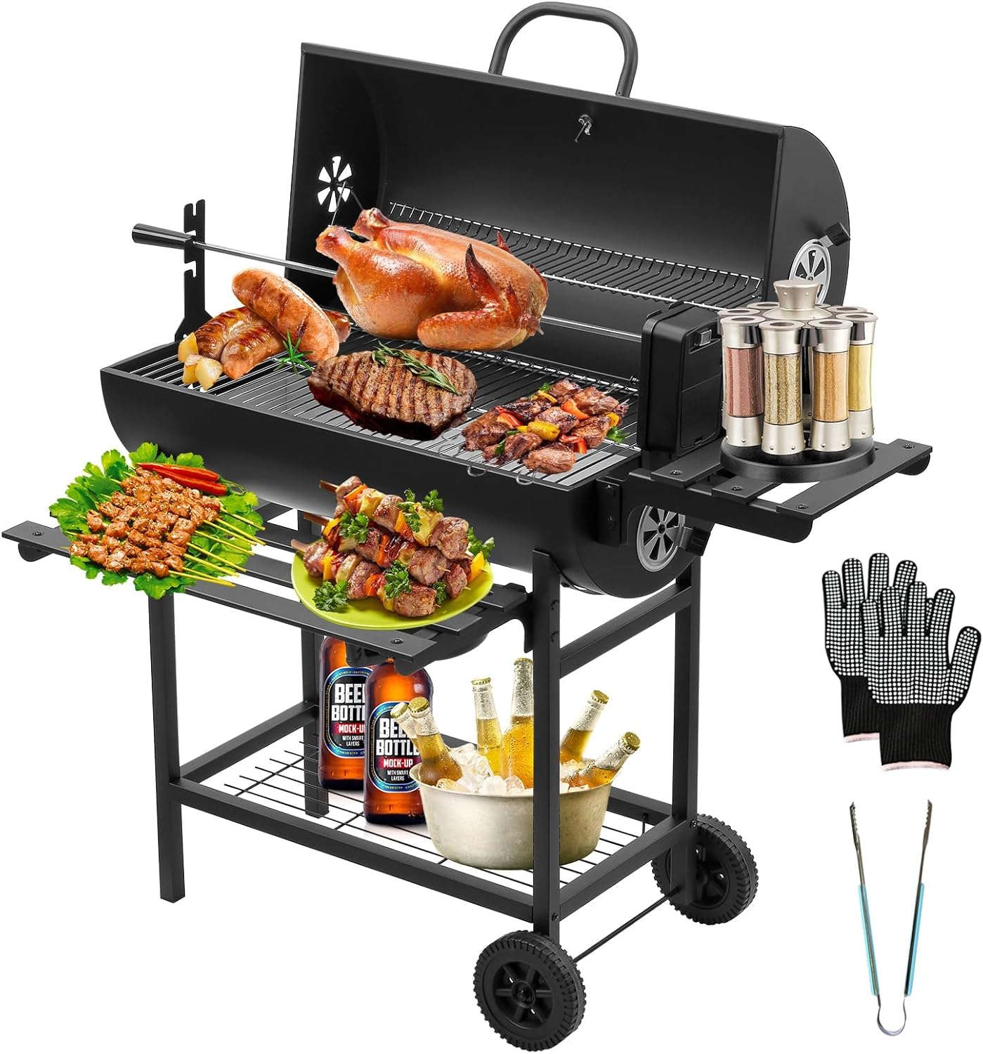 Detalle de TEENO Barbecue a carbonella XXL con griglia 70x35 cm, termometro e cassetto cenere
