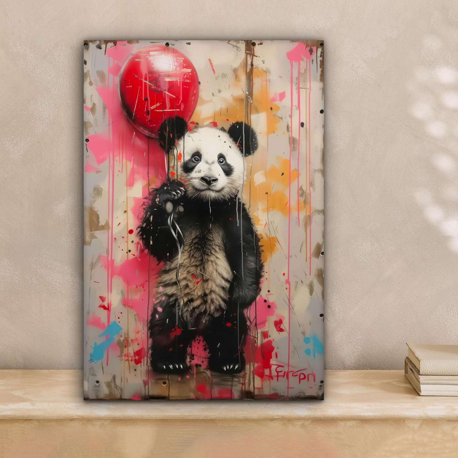 Thumbnail 5 de MuchoWow© Impressions sur toile 20x30 cm déco murale — Panda, ballon, street art