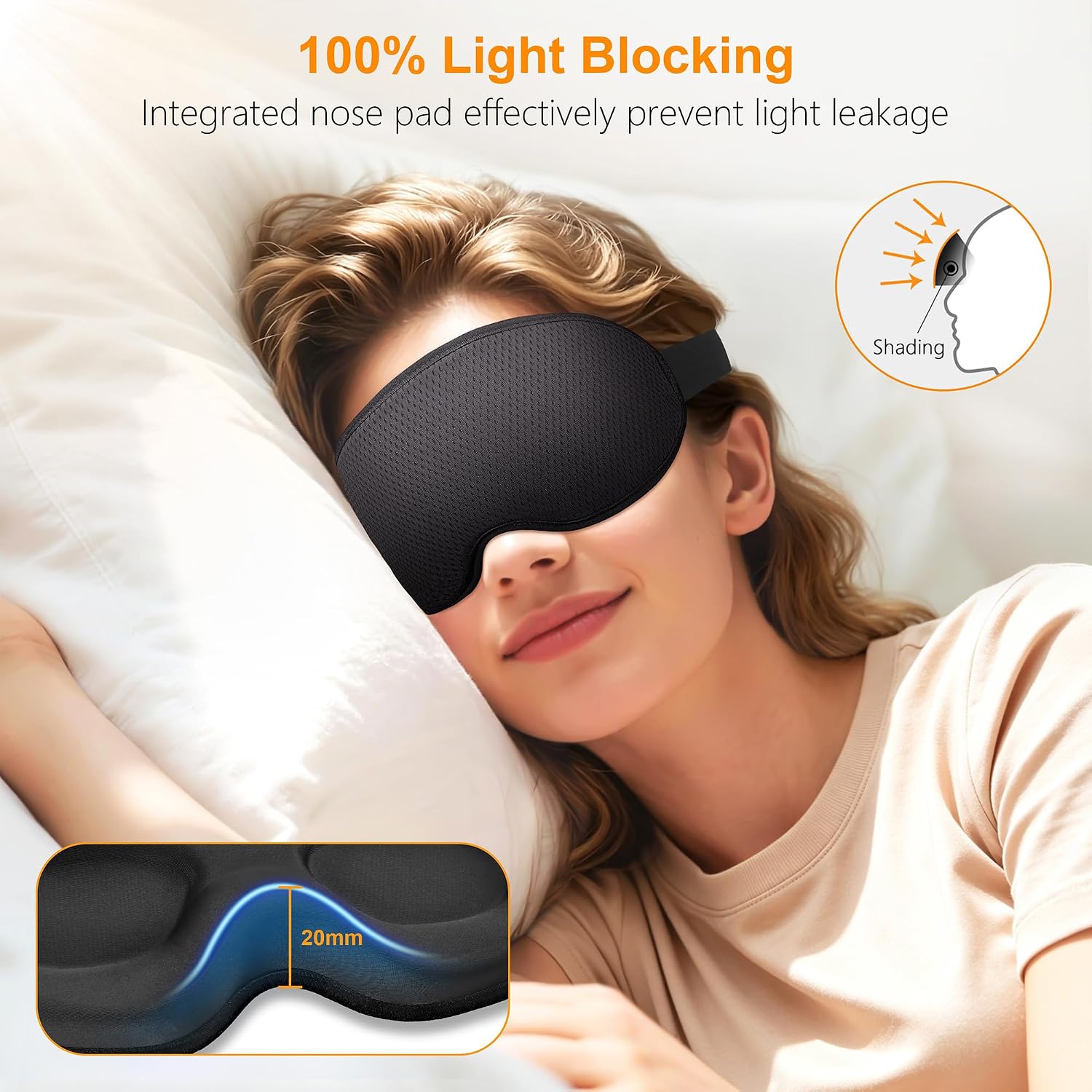 Detalle 2 de Gritin 100% Blackout Sleep Eye Mask – 3D zero-pressure eye design for side sleepers