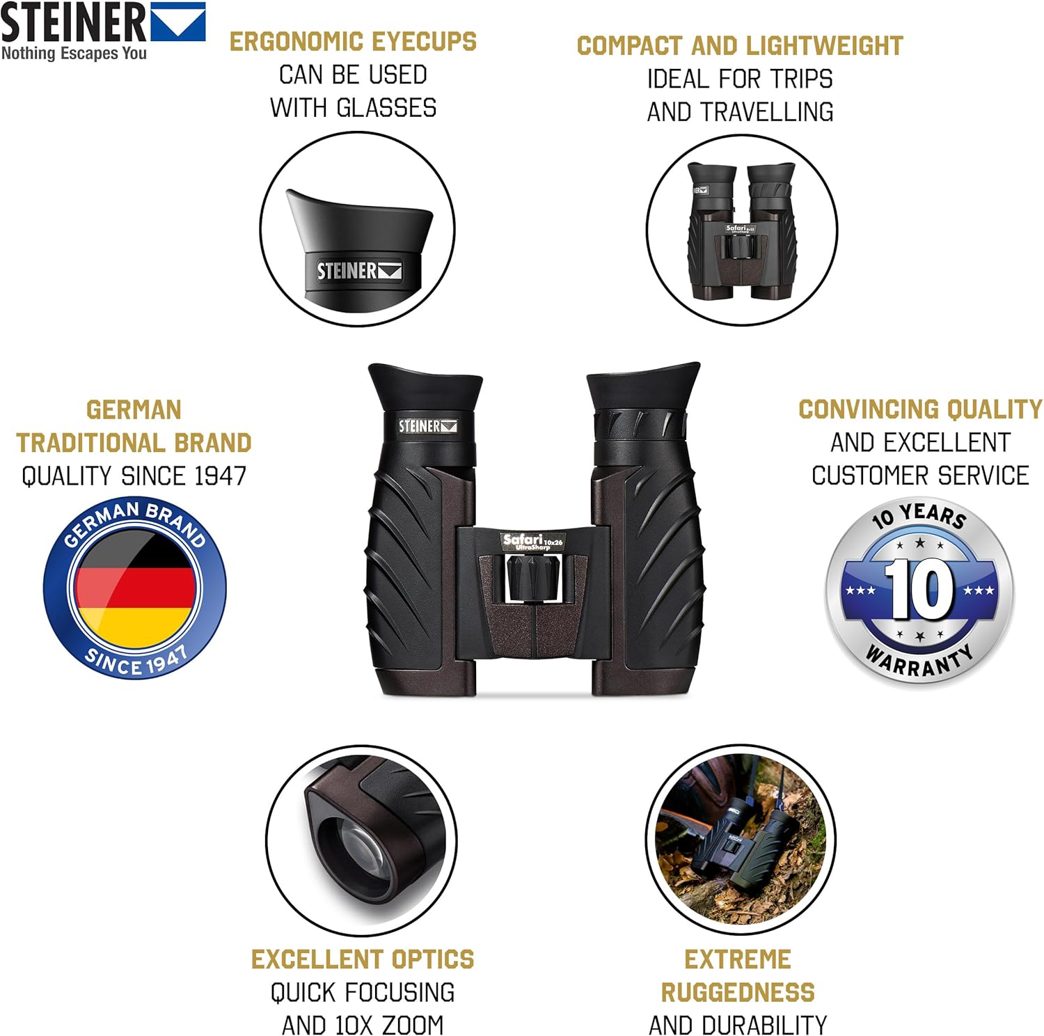Thumbnail 1 de Steiner Safari UltraSharp 10x26 binoculars (10x zoom) – compact travel & hiking optics