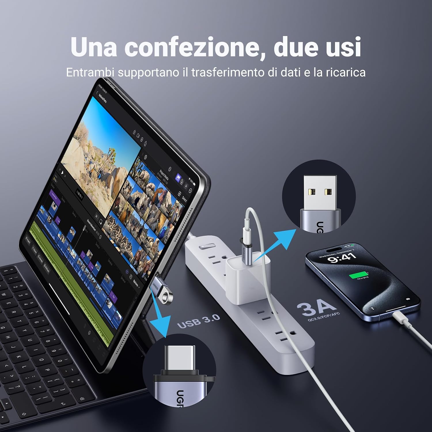 Detalle 2 de UGREEN Adattatore Tipo C USB 3.0 OTG 5Gbps 2 pezzi