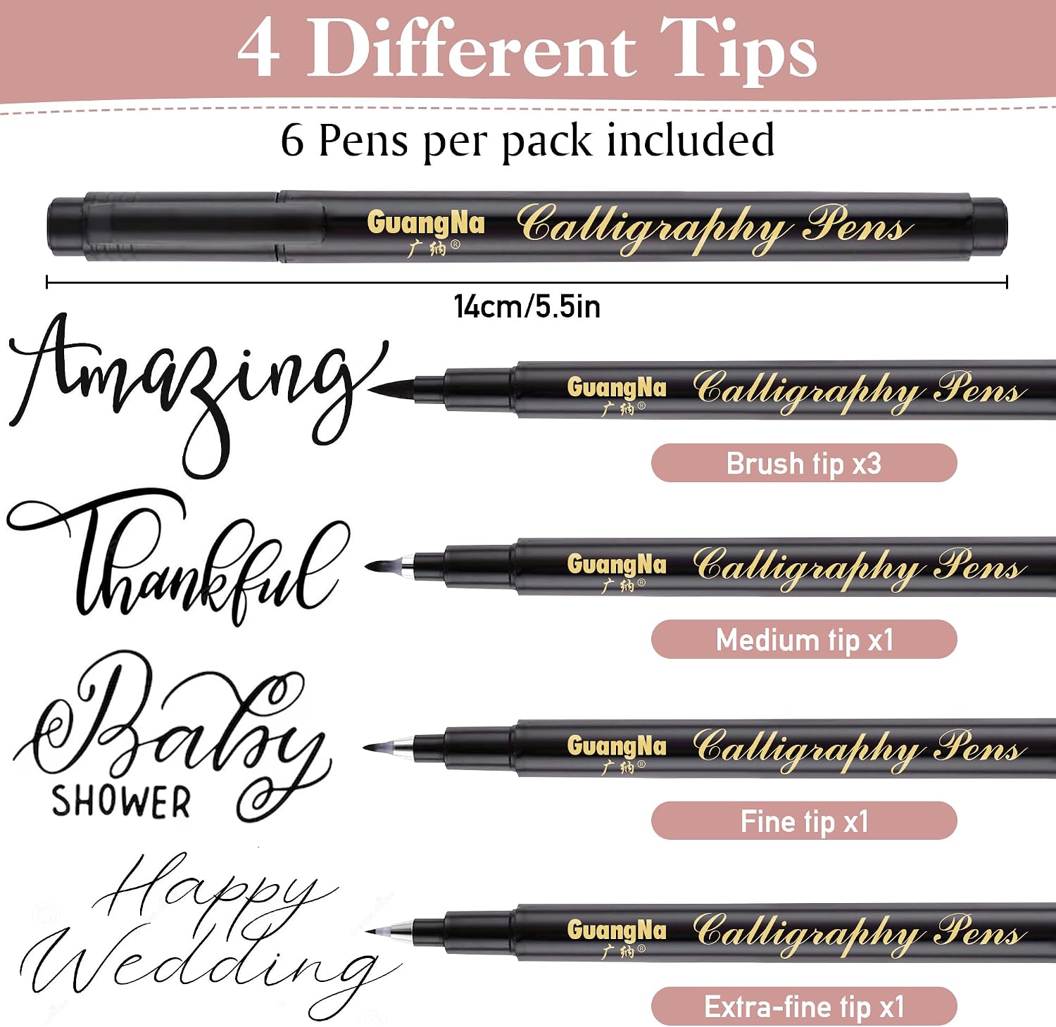 Detalle de Surcotto Calligraphy Pens kalligrafieset met 6 pennen en 4 puntsoorten