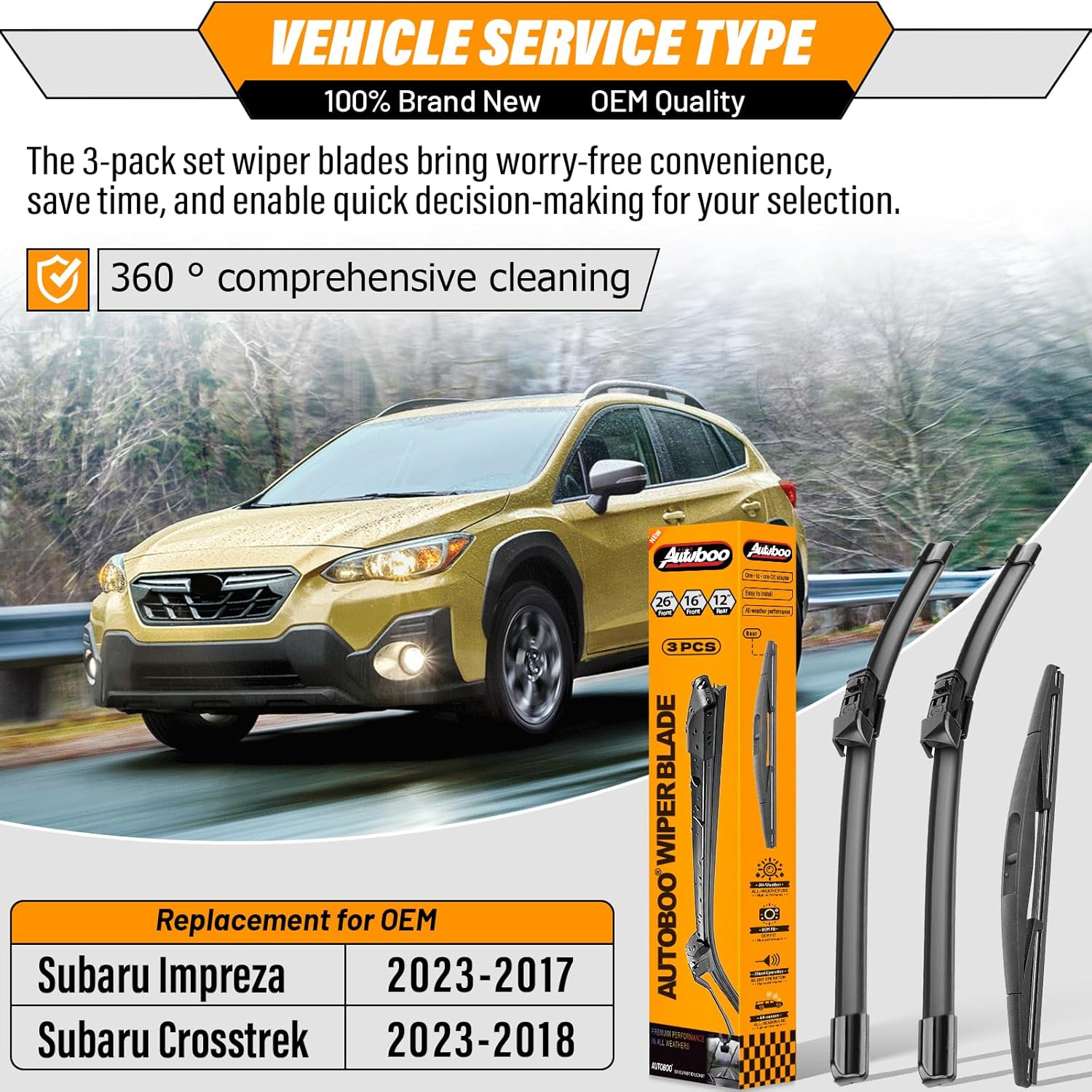 Detalle 2 de AUTOBOO 26" + 16" wipers for Subaru Crosstrek 12" rear