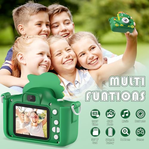 Detalle 2 de Cámara de Fotos Infantil Dinosaurio Aissom 2'' 1080P con 32G: exploración, juegos y selfies seguras para niñas y niños