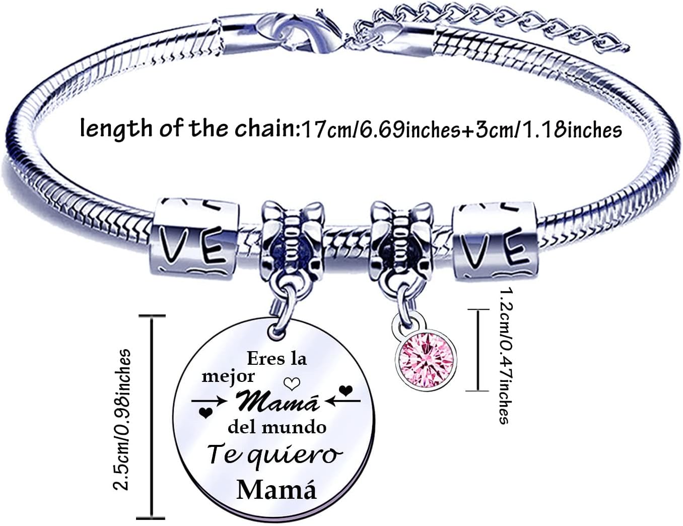 Thumbnail 1 de FGHJK Pulsera de mamá en acero inoxidable para el Día de la Madre (ajuste 17 cm + 3 cm)