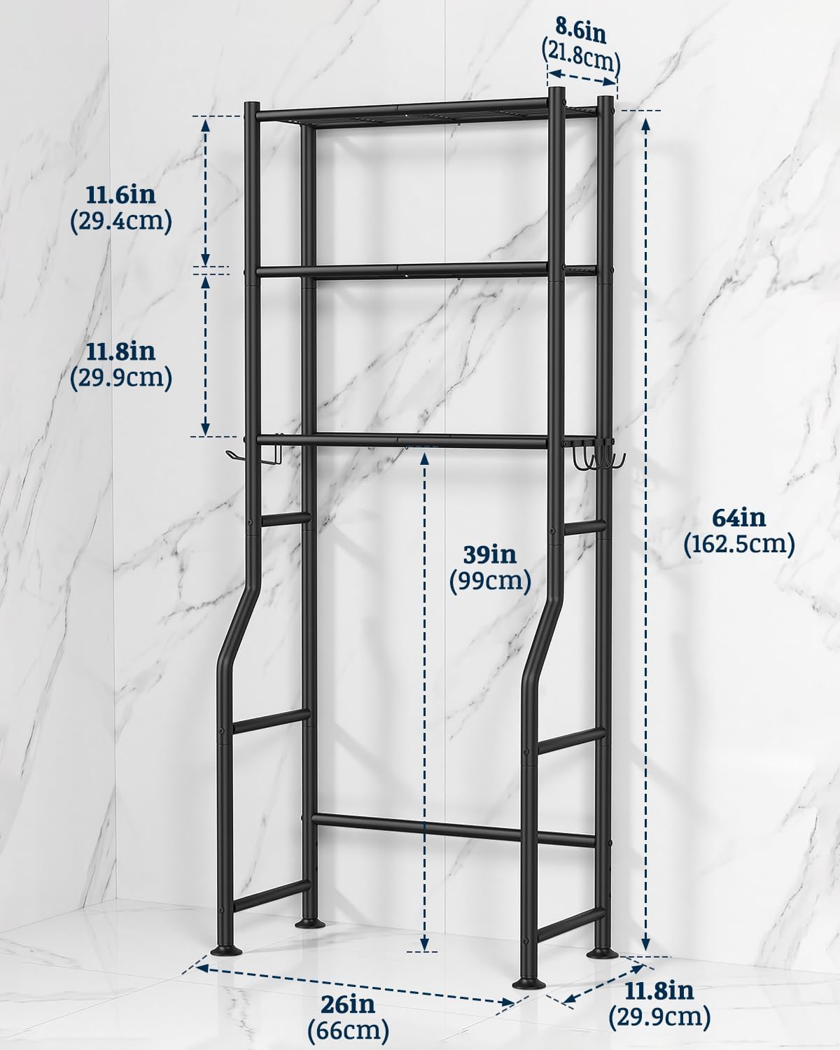 Detalle de GloTika OT3-Black 3-Tier Over-Toilet Storage Shelf, Black Carbon Steel