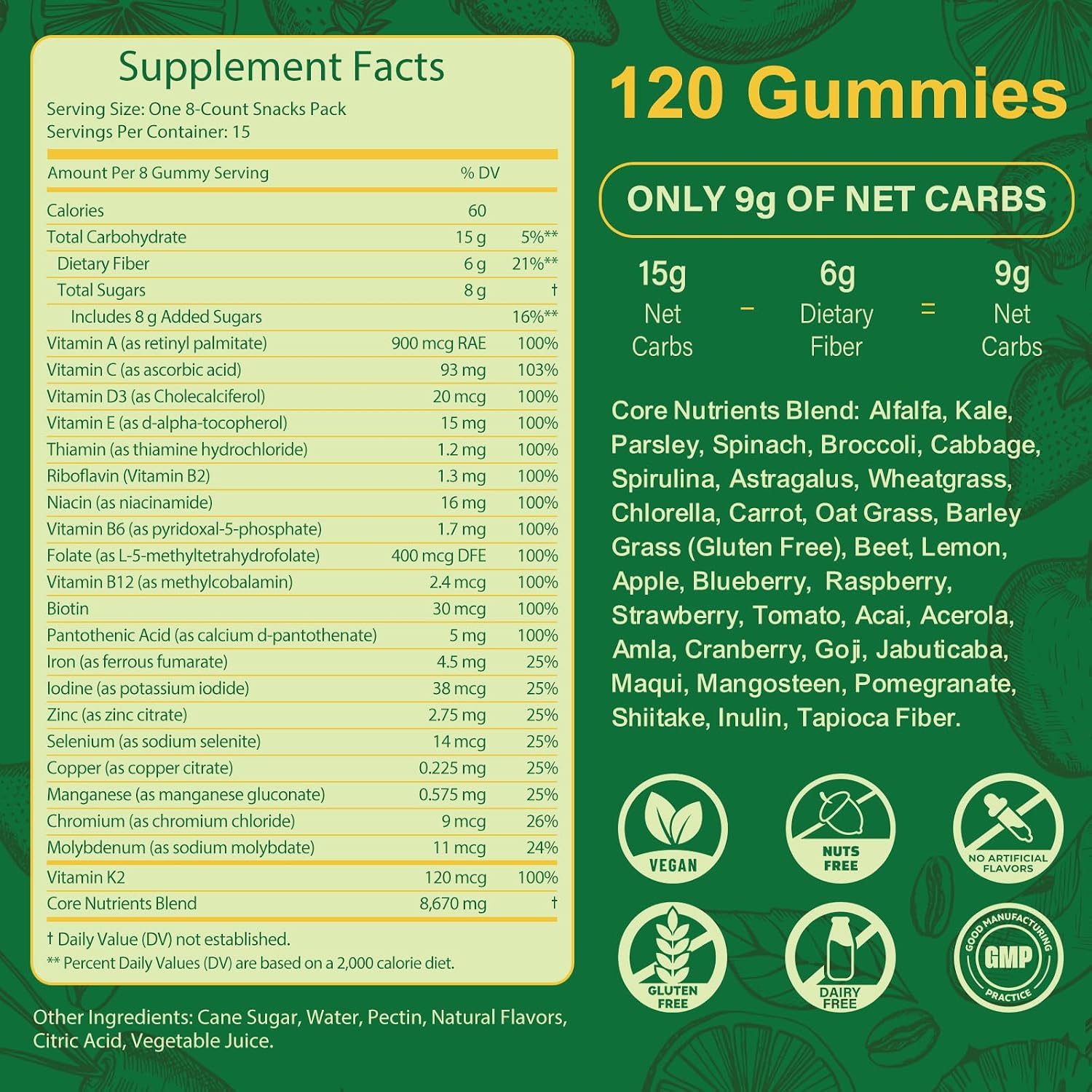 Detalle 2 de Greens Daily Gummies Supplement, 120 Count