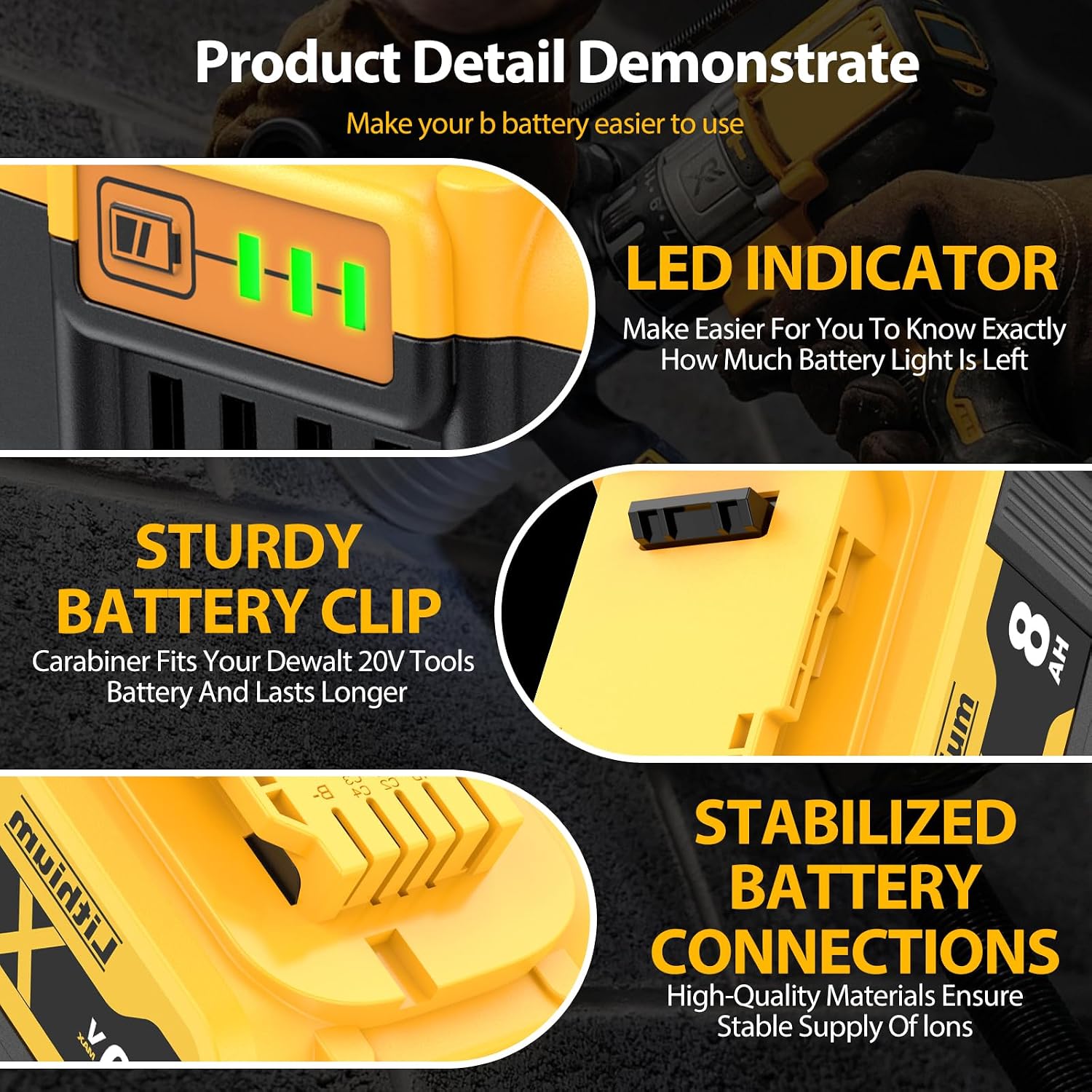 Detalle de 2Pack 8.0Ah 18V Li-ion Replacement Batteries for DeWalt (DCB-series) Compatible with Dewalt Cordless Tools