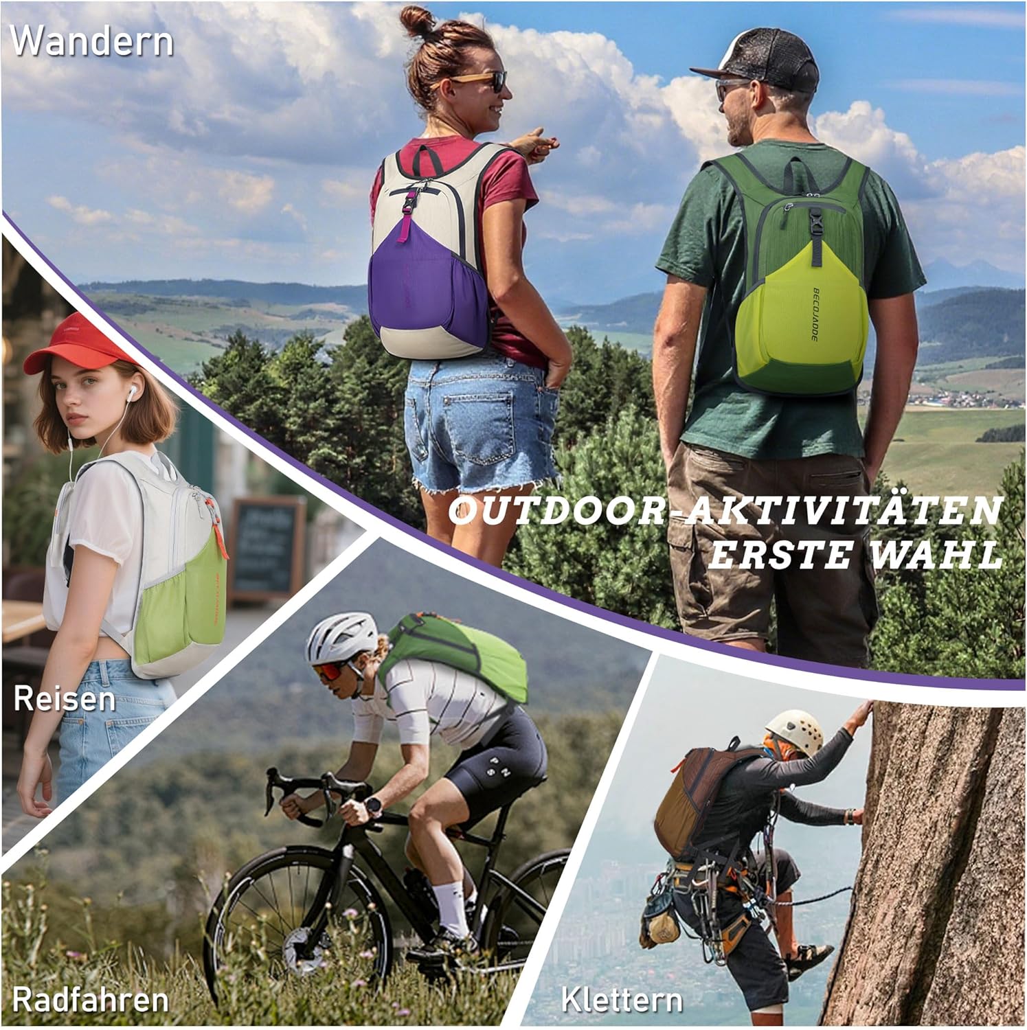 Thumbnail 6 de BECOJADDE 18L Wanderrucksack faltbar – leichter Daypack mit Handytasche und Diebstahlfach, schwarz