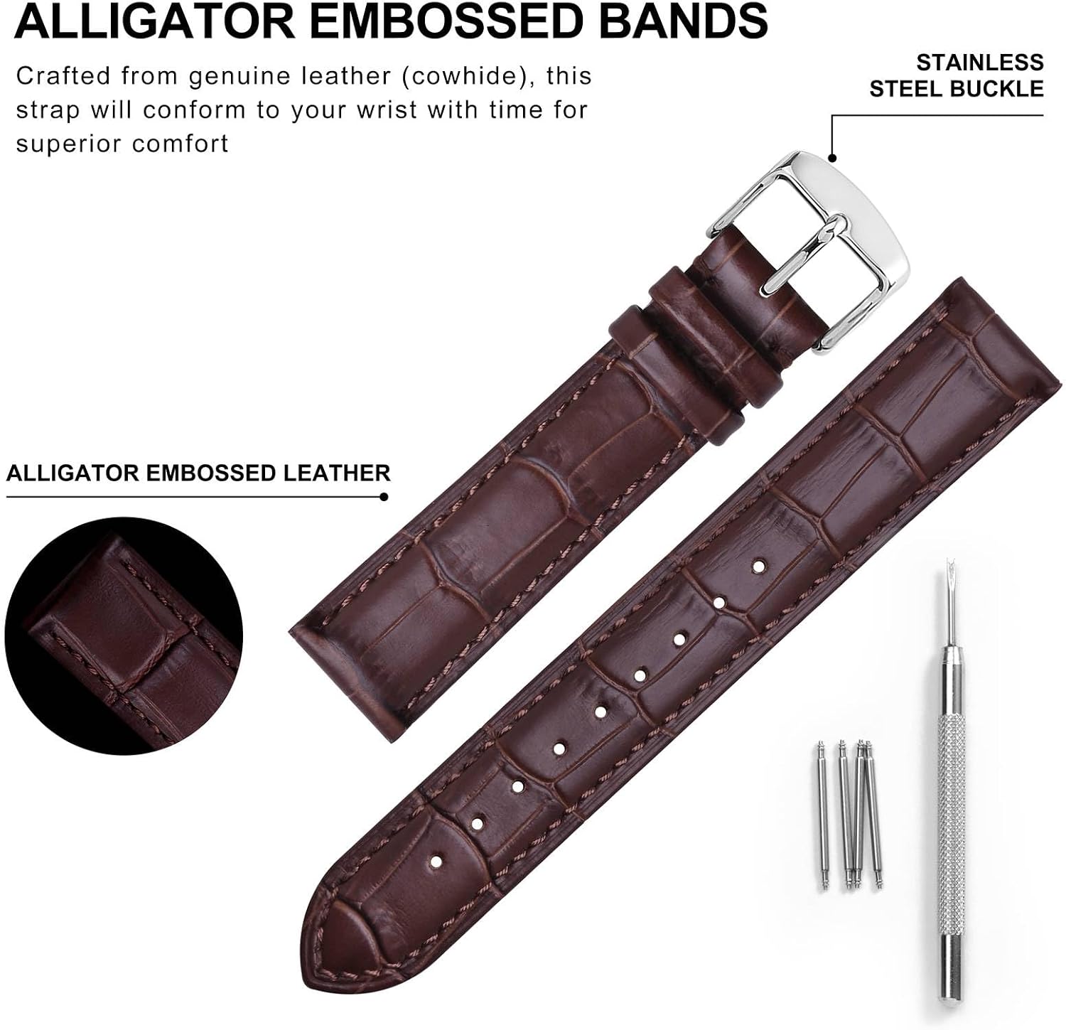 Detalle 2 de BISONSTRAP Uhrenarmband 18 mm Alligatorleder