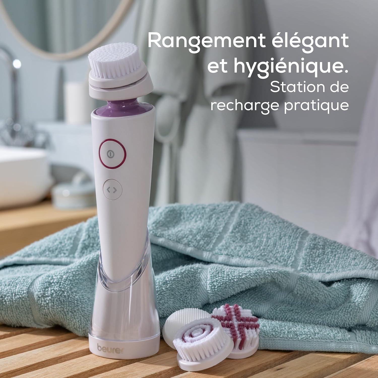 Detalle de Beurer FC 95 — Brosse nettoyante visage électrique à 4 embouts, waterproof, rechargeable