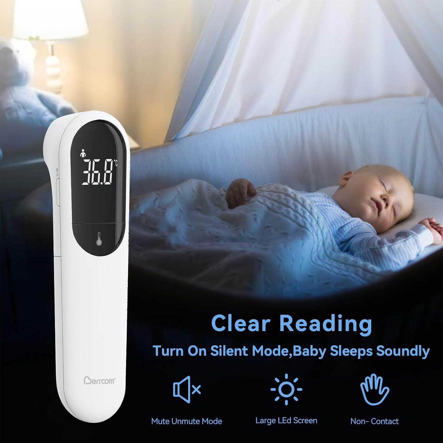 Detalle de Berrcom Kontaktloses Infrarot-Stirnthermometer mit Dual-Sonden-Technologie (für Kinder & Erwachsene)