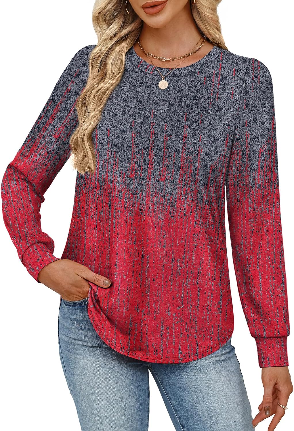 Detalle de Alaroo 2026 Women's Long-Sleeve Printed Tunic Top, Crewneck, Polyester Blend