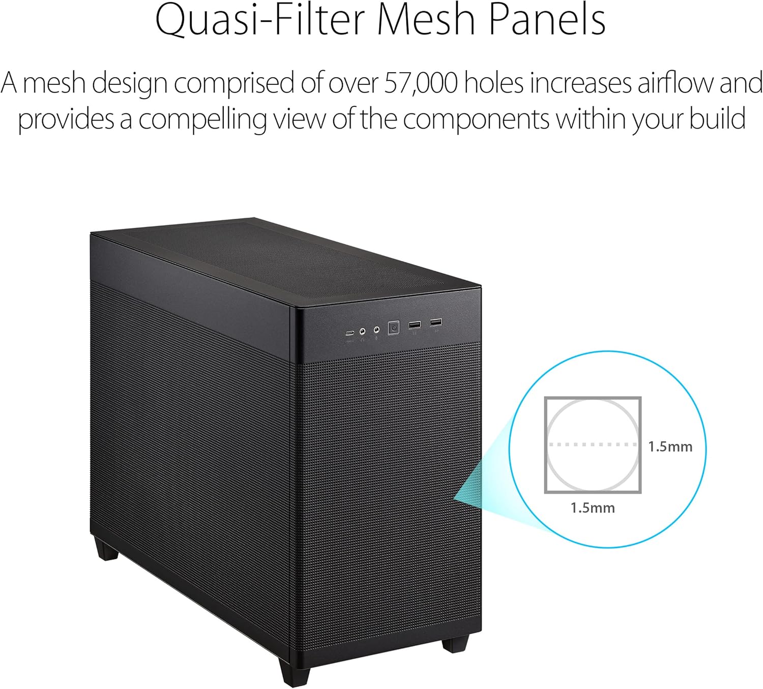 Detalle de Boîtier ASUS Prime AP201 – MicroATX avec radiateur jusqu’à 360 mm et panneau frontal USB-C