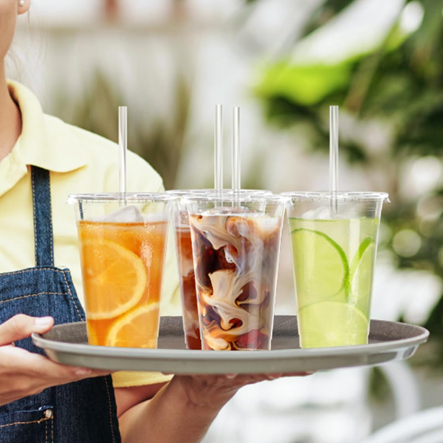 Thumbnail 6 de Dealusy 100 Pack: 20 oz Clear Plastic Cups with Lids and Straws