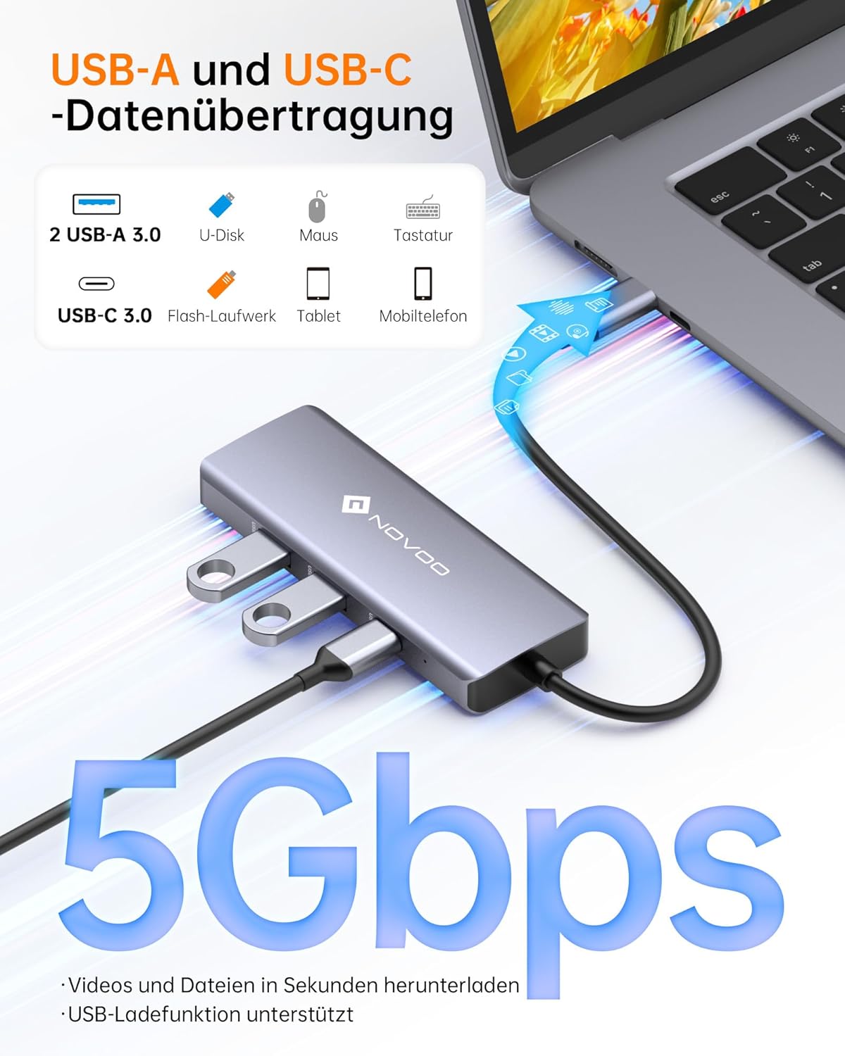 Detalle 2 de USB-C Hub NOVOO 8-in-1 mit 4K@60Hz