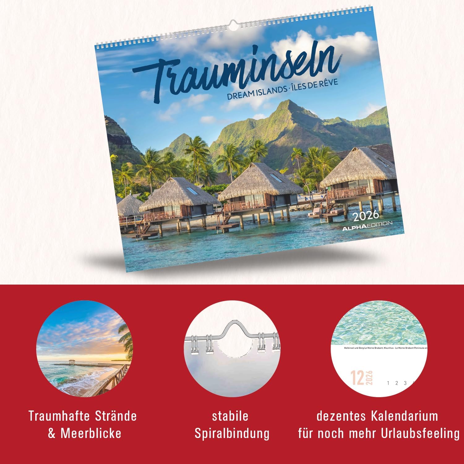 Detalle 2 de Alpha Edition Trauminseln 2026 Monatskalender 52×42,5 cm