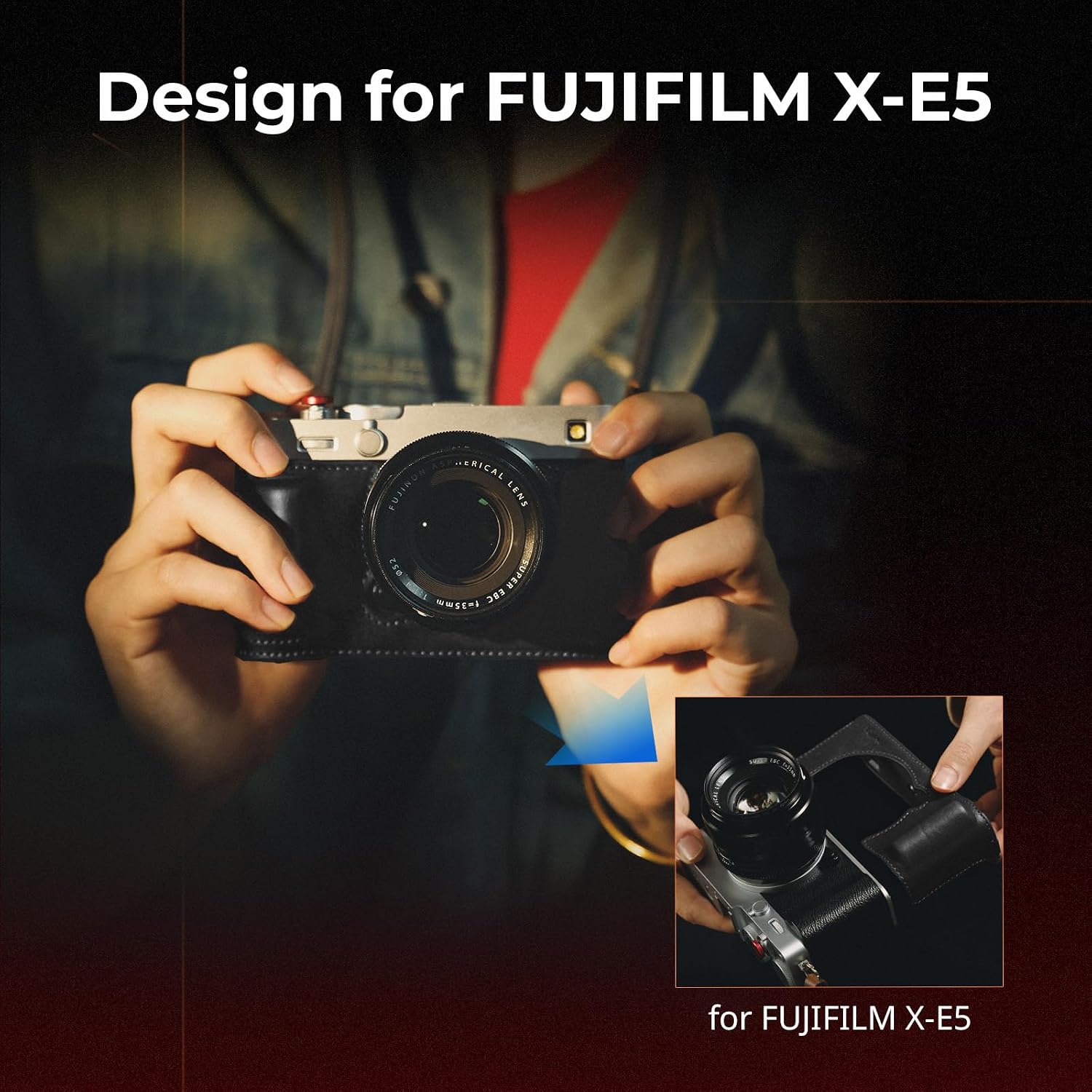 Thumbnail 1 de SmallRig Genuine Leather Case Kit for FUJIFILM X-E5: Vintage Half-Body Shell with Shoulder Strap
