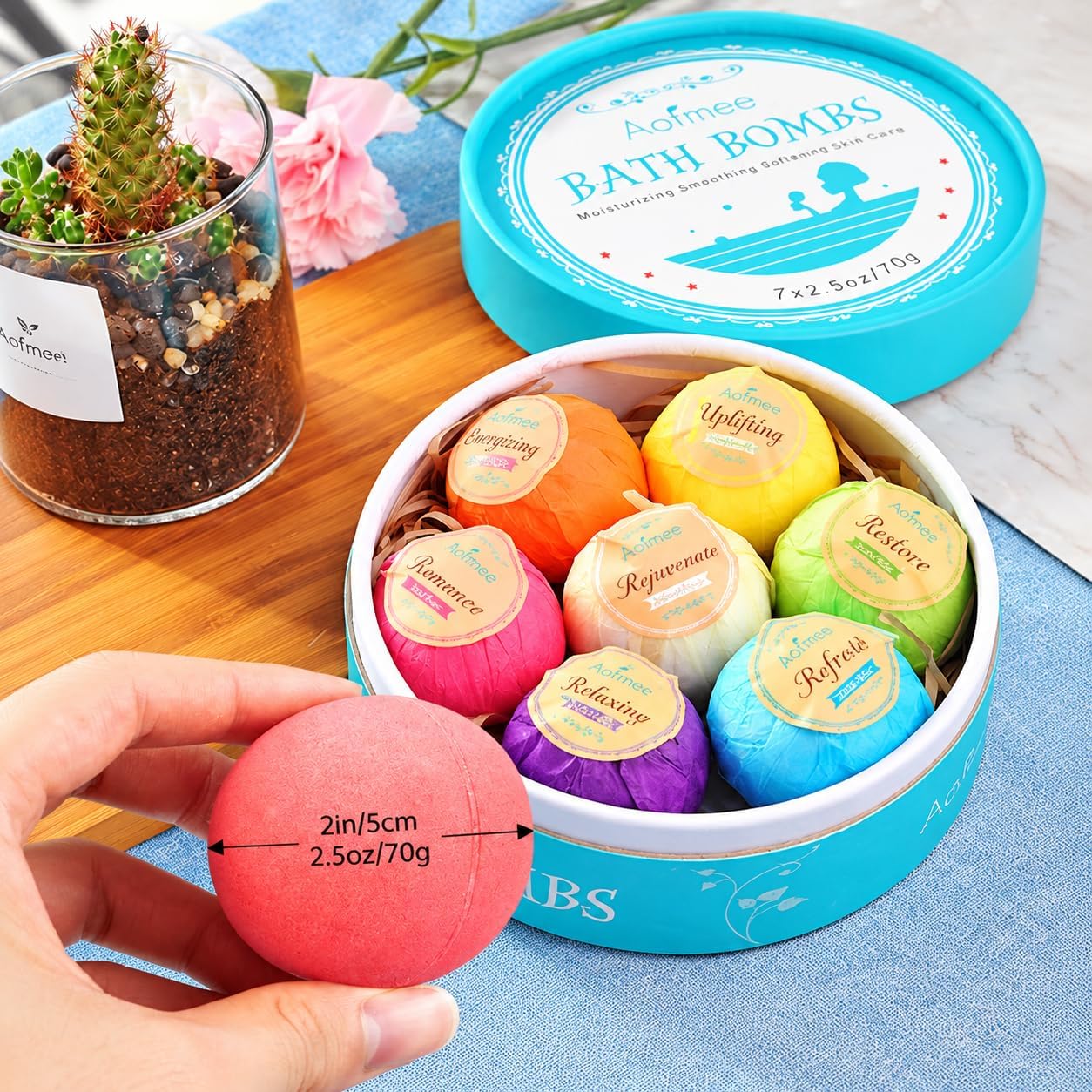 Detalle de Aofmee AOBB07 Bath Bomb Gift Set, 7 Individually Wrapped Fizzies