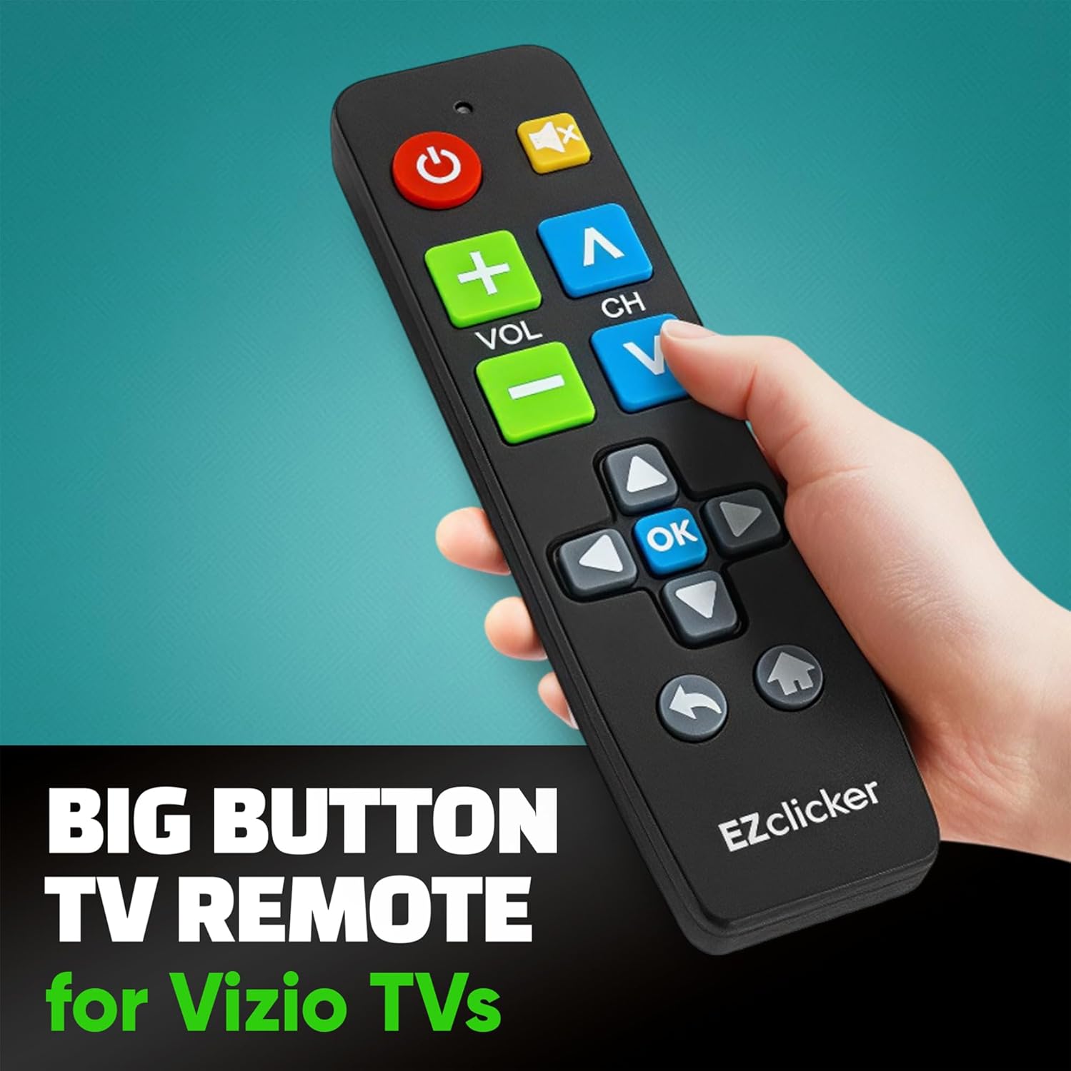 Detalle de Vizio Replacement TV Remote with Big Buttons for Vizio TVs — Easy, No-Setup (Black)
