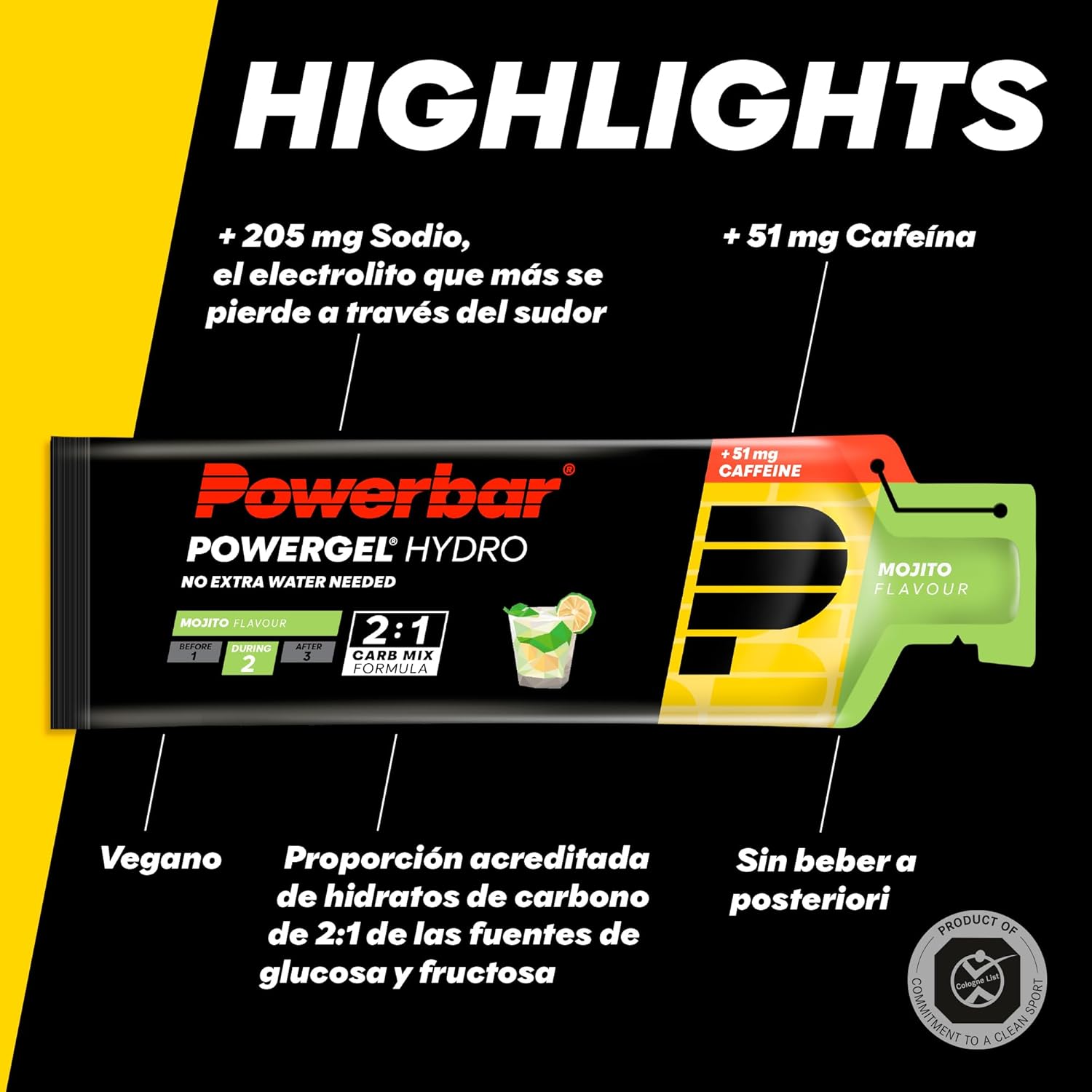 Thumbnail 4 de Powerbar PowerGel Hydro Mojito – Gel Energético con Cafeína ⚡