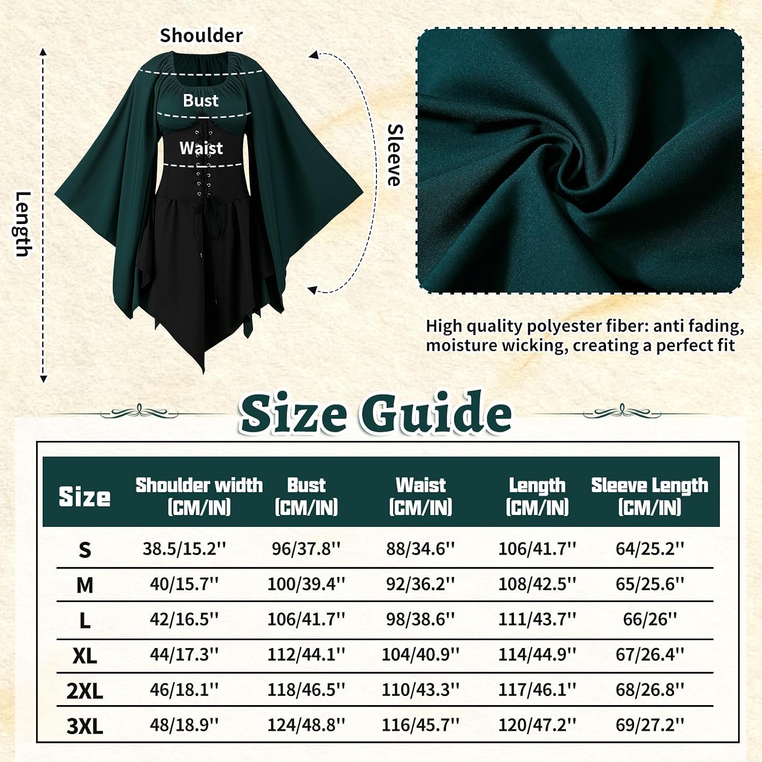 Detalle 2 de QEKFDOV Renaissance Elfen Kostüm Kleid 3XL